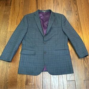 Johnston & Murphy Charcoal, Navy, Purple Plaid Blazer - Size L